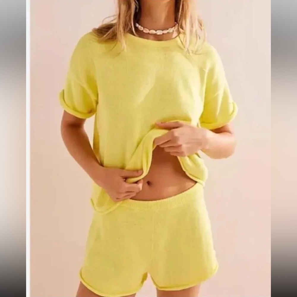 Free People Macy Sweater Set in Lime Light (yellow)